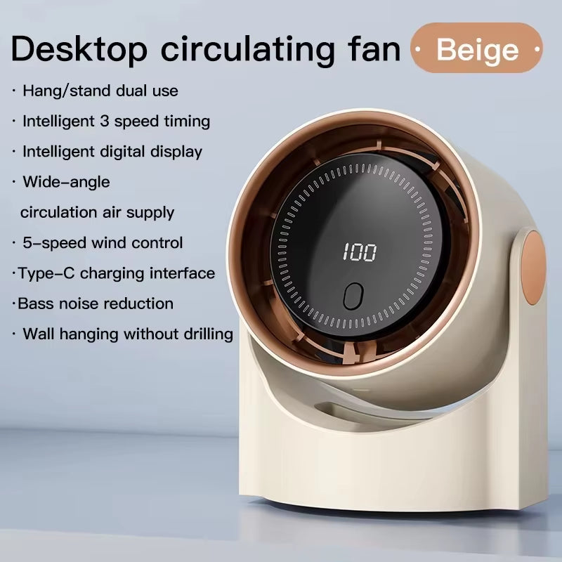 100 Level Bladeless Fan Portable Small Usb Charge Silent Desktop Digital Display High-Speed Circulating Cooling Fan