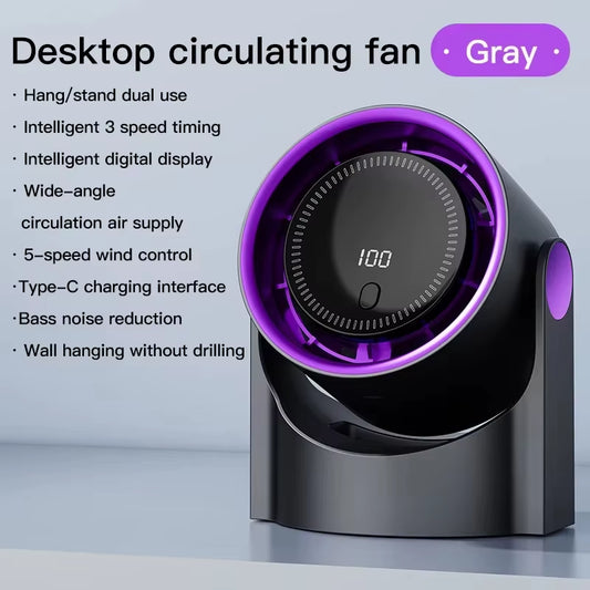 100 Level Bladeless Fan Portable Small Usb Charge Silent Desktop Digital Display High-Speed Circulating Cooling Fan
