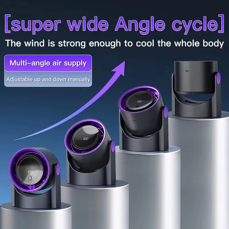 100 Level Bladeless Fan Portable Small Usb Charge Silent Desktop Digital Display High-Speed Circulating Cooling Fan